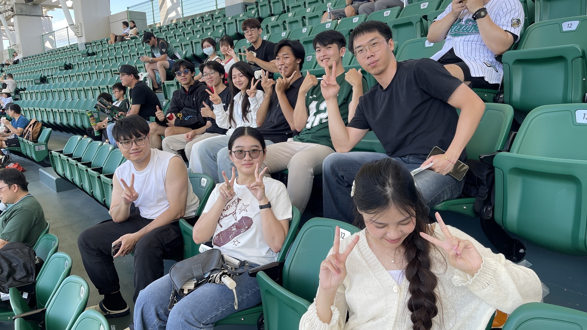 International students enjoying a professional baseball game in Taiwan